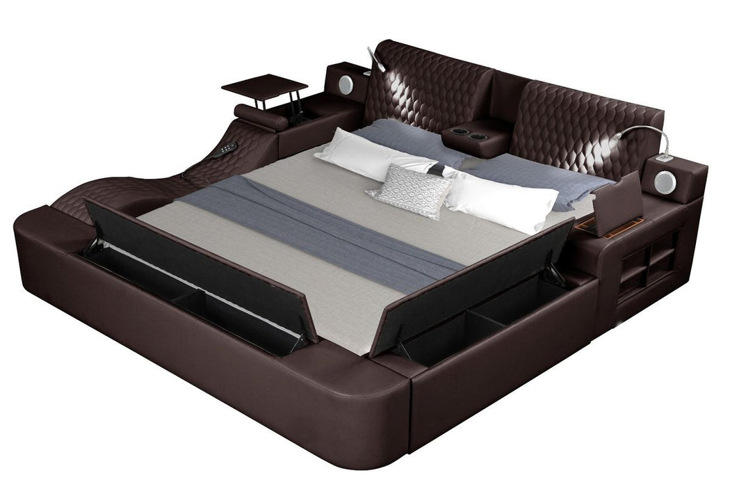 Galaxy Home Zoya Smart Multifunctional Queen Size Bed Made w/ Wood In Brown
