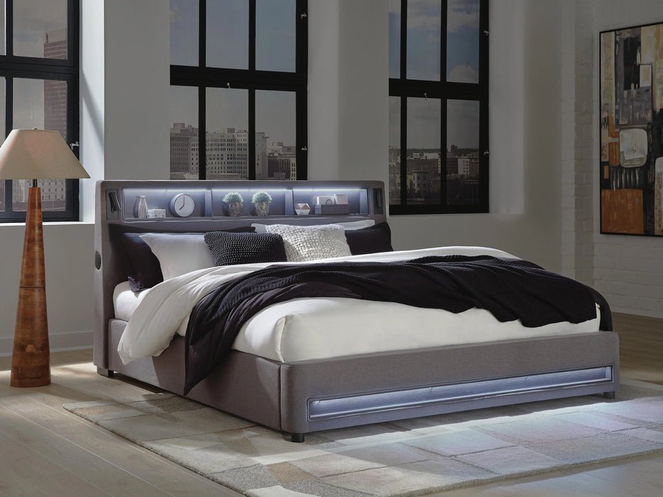 Cayberry King Upholstered Bed with Wireless Audio