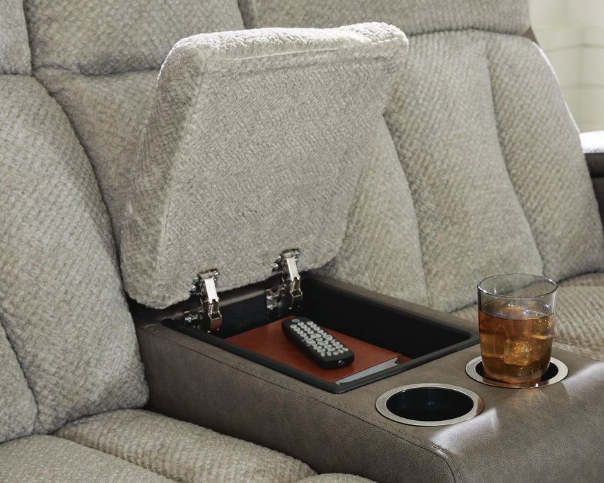 Stately Check Power Reclining Loveseat with Console
