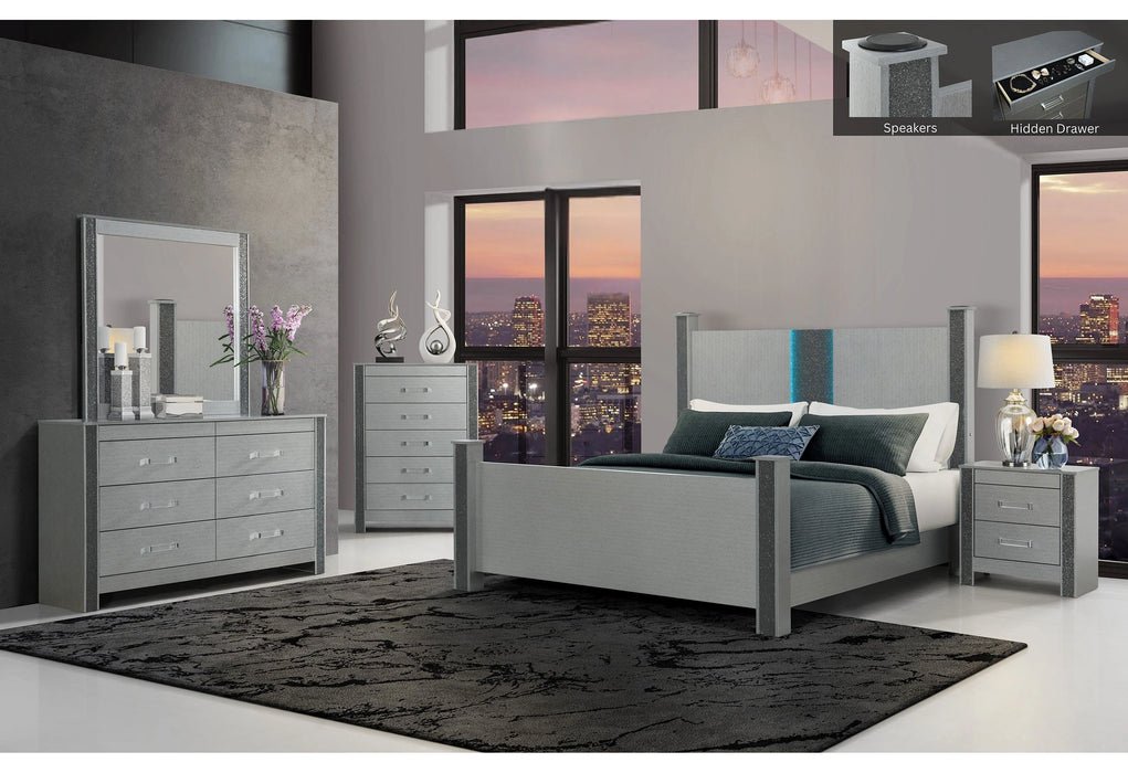 Logan Silver Bed Group with LED and Speakers