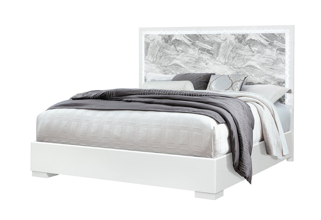 Naomi Silver Marble Bed with LED