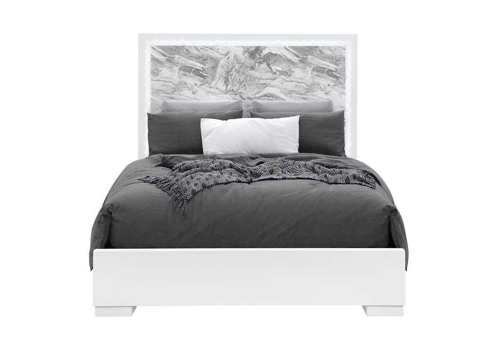 Naomi Silver Marble Bed with LED