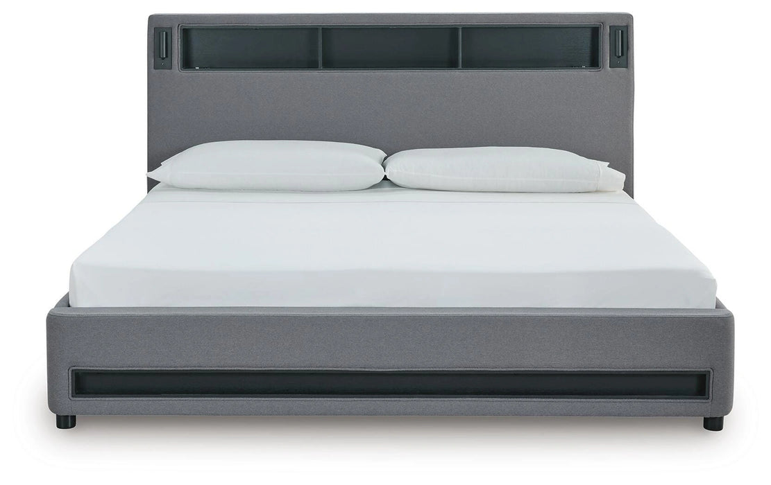Cayberry King Upholstered Bed with Wireless Audio