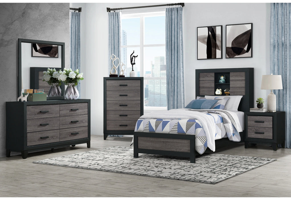 Lisbon Grey/Black Bookcase Bed Group