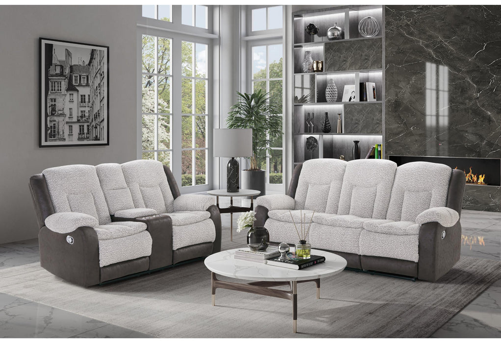 U4377 GREY/BROWN RECLINING SOFA WITH DROP DOWN TABLE/CONSOLE RECLINING LOVESEAT image