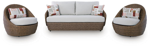 Cardiff Beach Outdoor Loveseat/2 Swivel Chairs (Set of 3) - Smart Rent To Own (PA) - Multi Location