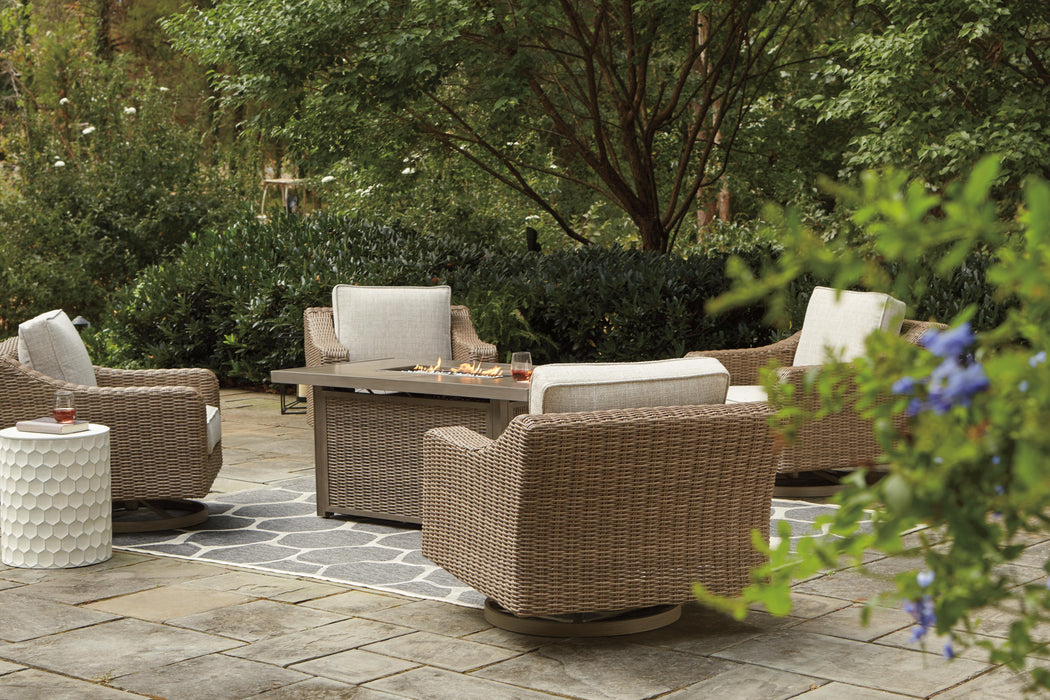 Beachcroft Beachcroft Fire Pit Table with Four Nuvella Swivel Lounge Chairs - Smart Rent To Own (PA) - Multi Location