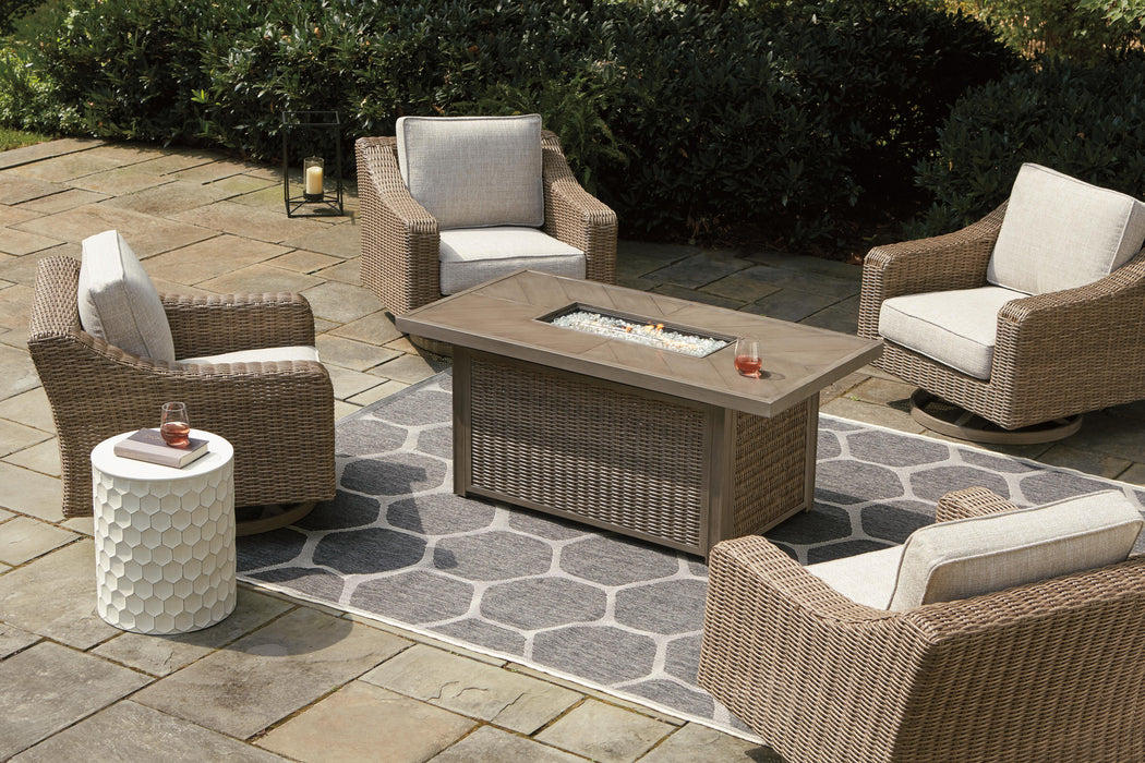 Beachcroft Beachcroft Fire Pit Table with Four Nuvella Swivel Lounge Chairs - Smart Rent To Own (PA) - Multi Location