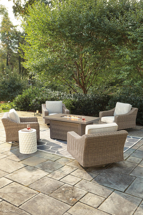 Beachcroft Beachcroft Fire Pit Table with Four Nuvella Swivel Lounge Chairs - Smart Rent To Own (PA) - Multi Location