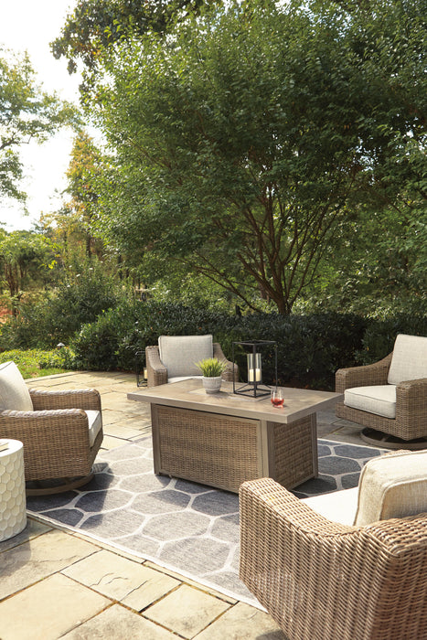 Beachcroft Beachcroft Fire Pit Table with Four Nuvella Swivel Lounge Chairs - Smart Rent To Own (PA) - Multi Location