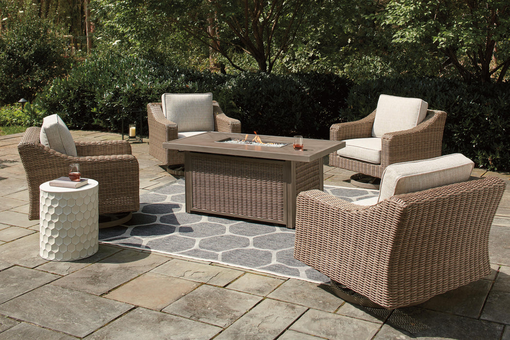 Beachcroft Beachcroft Fire Pit Table with Four Nuvella Swivel Lounge Chairs - Smart Rent To Own (PA) - Multi Location