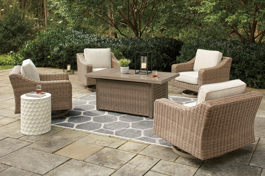 Beachcroft Beachcroft Fire Pit Table with Four Nuvella Swivel Lounge Chairs - Smart Rent To Own (PA) - Multi Location