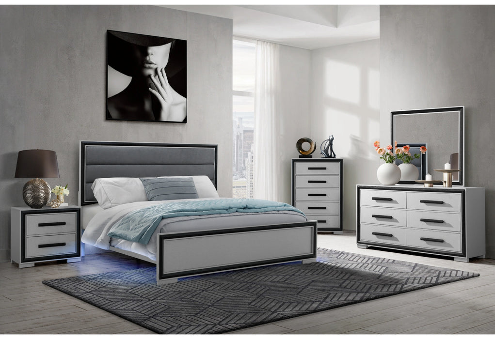 Amelia Grey/Black Bed, Dresser, Mirror and Nightstand