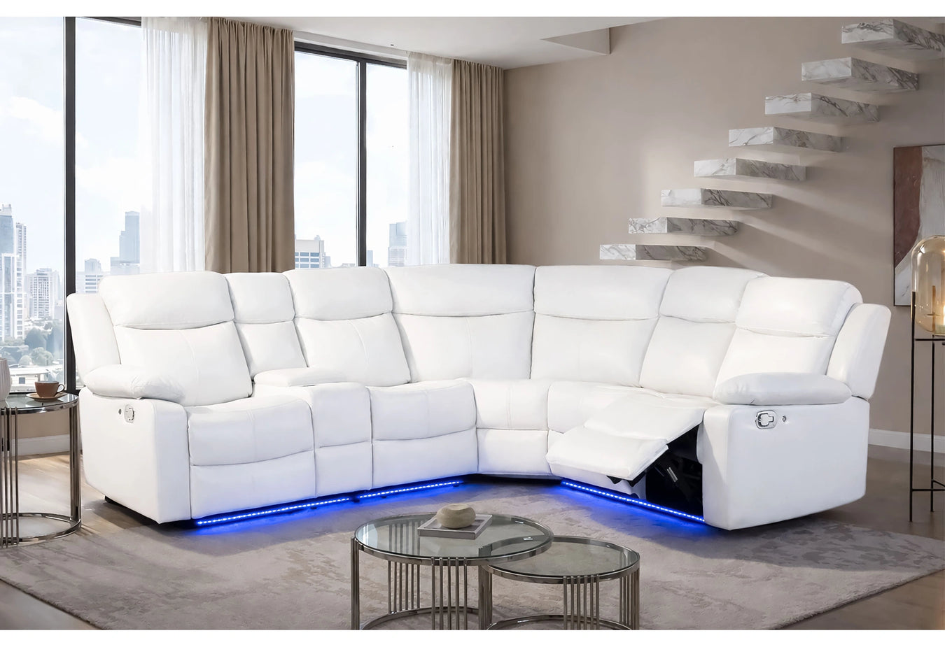 U6026 Blanche White Sectional With Speaker