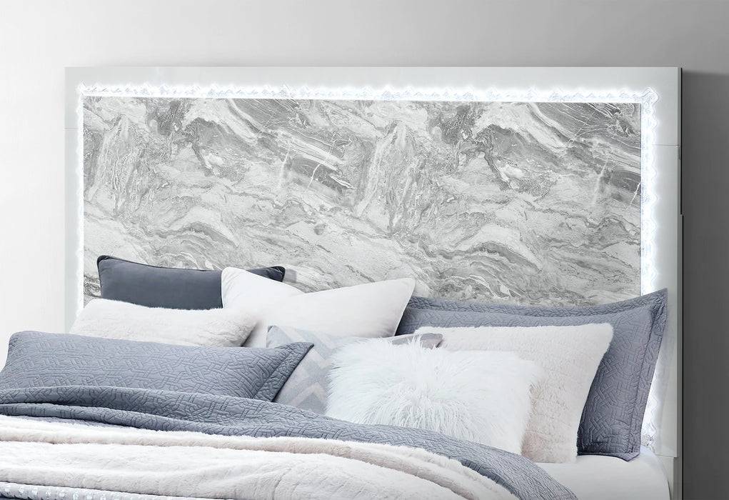 Naomi Silver Marble Bed with LED