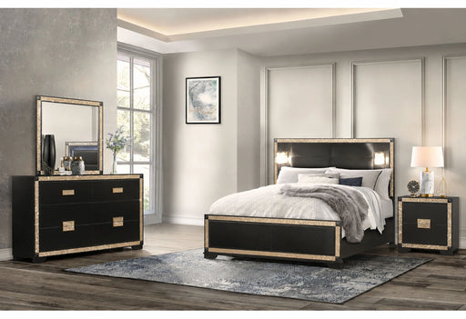 Blake Black/Gold Bed with Lamps, Dresser, Mirror, Nightstand