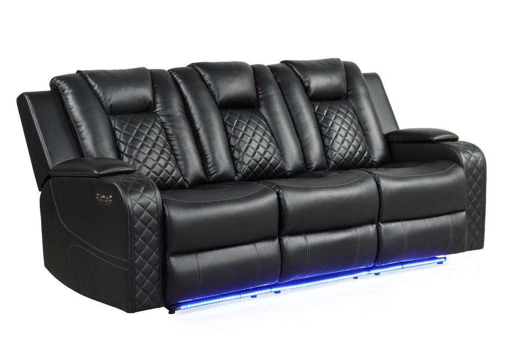 Galaxy Home Benz LED & Power Reclining Sofa in Black