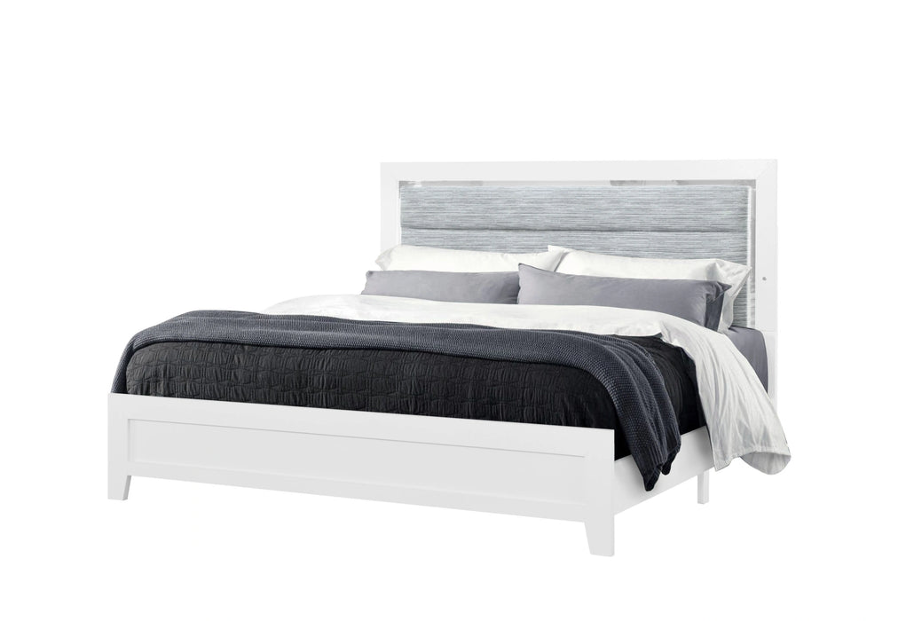 Luccia White Bed with LED, Dresser, Mirror, Nightstand