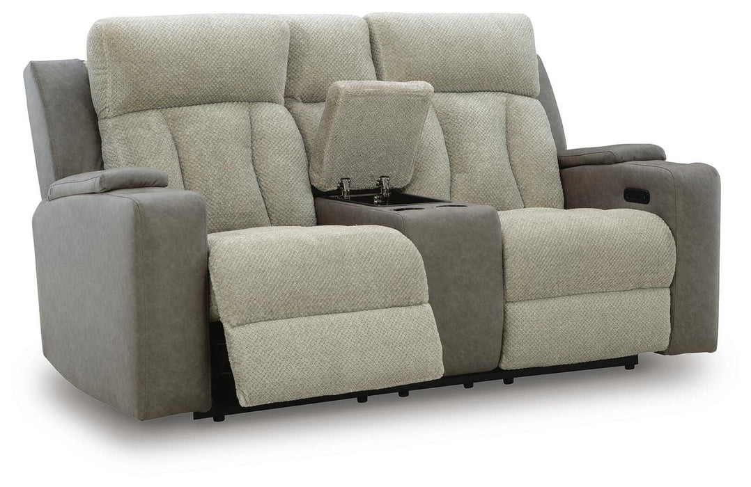 Stately Check Power Reclining Loveseat with Console