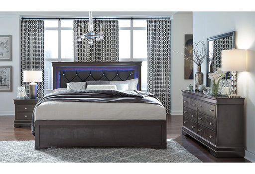Pompei Bed with LED, Dresser, Mirror and Nightstand