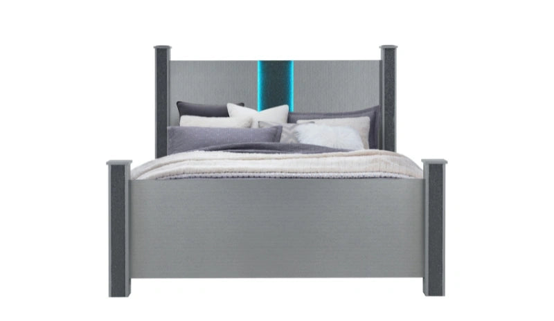 Logan Silver Bed, Dresser, Mirror and Nightstand
