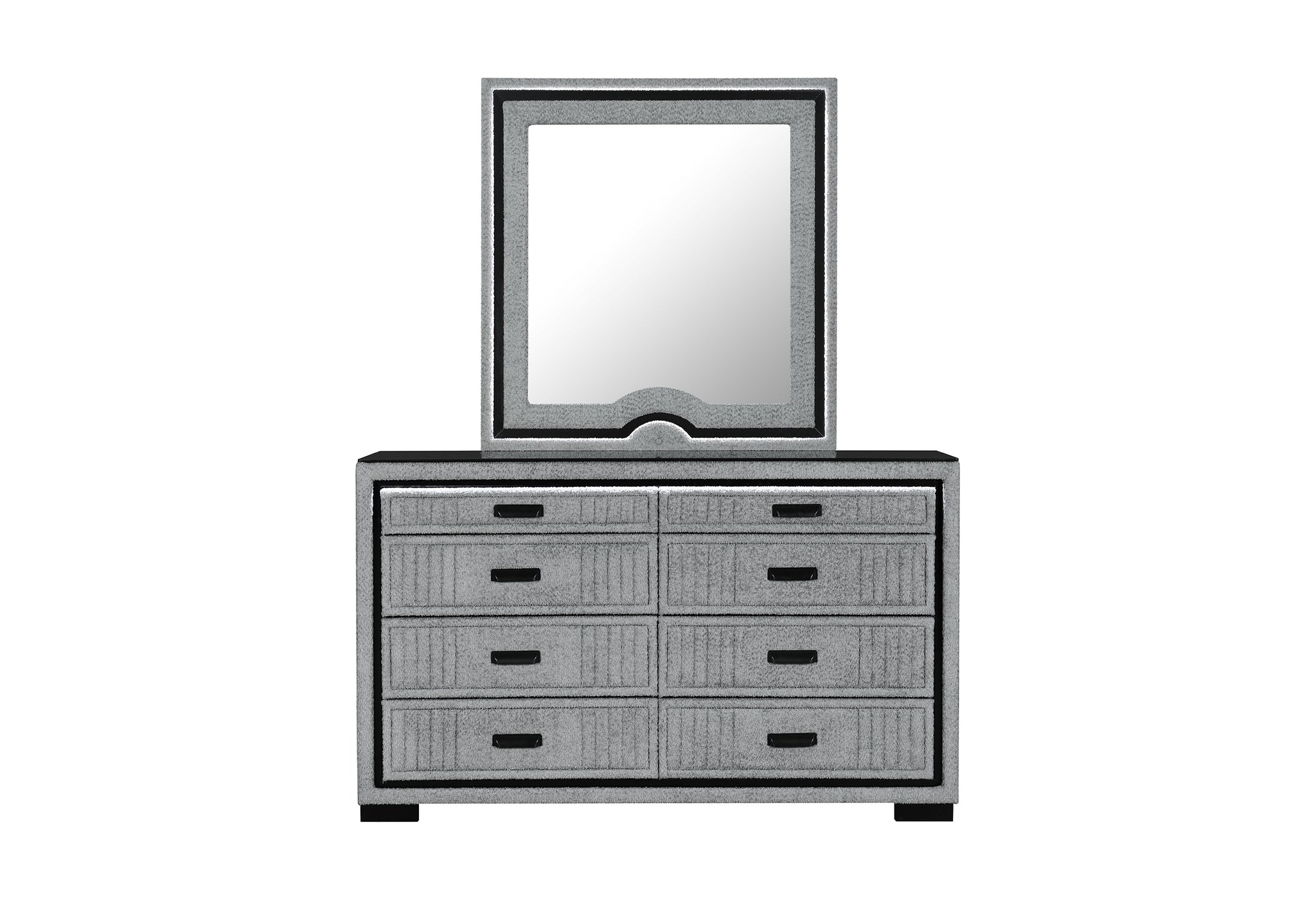 grey dresser with led lights Furniture of America Sherri Modern 2-Piece Light Grey Solid Wood 6-Drawer Dresser and Mirror Set with Touch LED