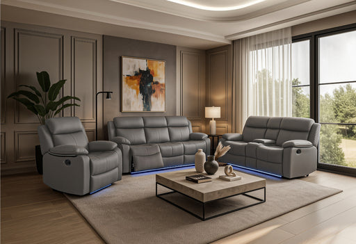 U6026 GREY PU 46A REC SOFA/CON REC LOVESEAT W/SPEAKER/GLIDER REC - Smart Rent To Own (PA) - Multi Location