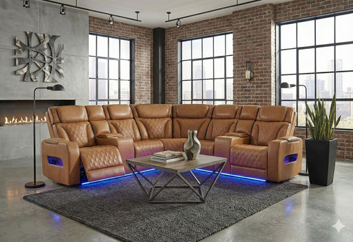 U8611 CAMEL SECTIONAL WITH POWER HEADREST, CONTINUOUS LED AND SPEAKER - Smart Rent To Own (PA) - Multi Location