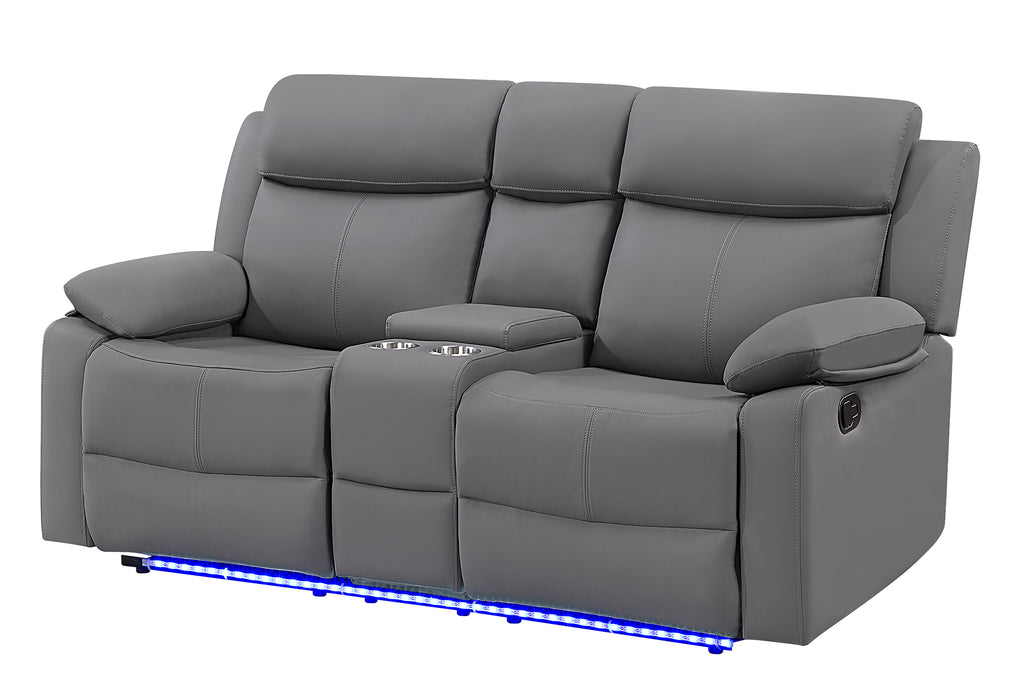 U6026 GREY PU 46A CONSOLE RECLINING LOVESEAT WITH LED AND SPEAKER - Smart Rent To Own (PA) - Multi Location